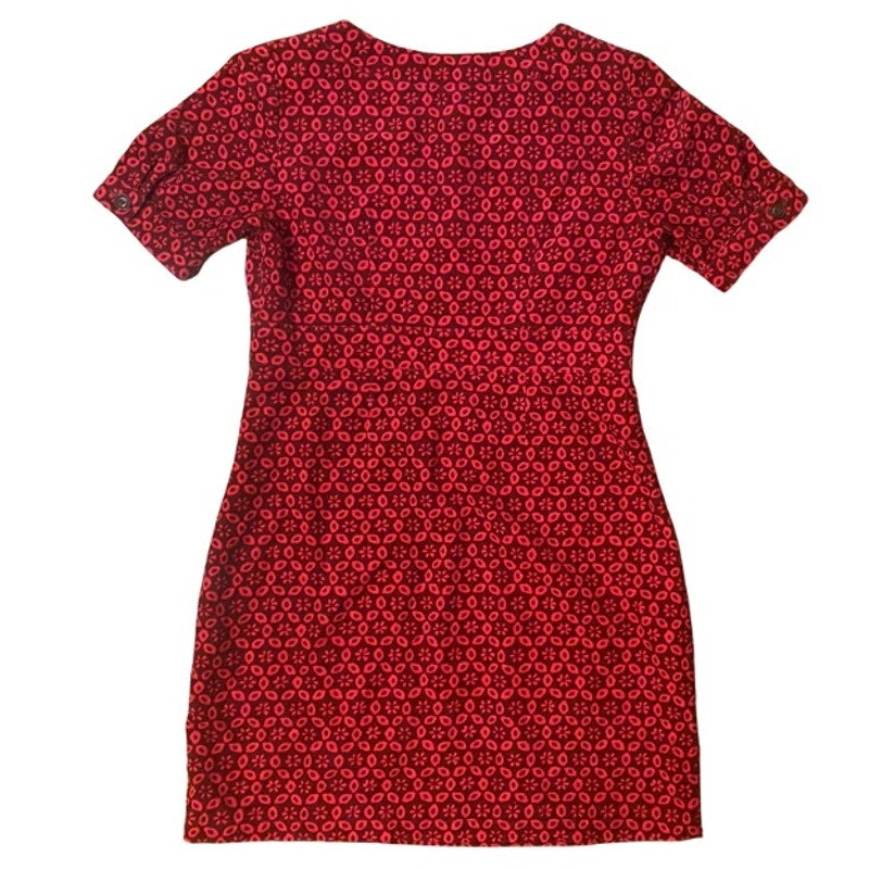 Hot Pink & Maroon Retro Floral Pattern Corduroy Shift Dress (8P)