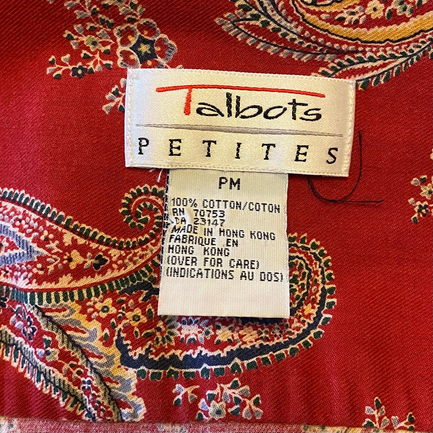 Vintage Talbots Red Paisley Cotton Button Down Shirt (Petite Medium)