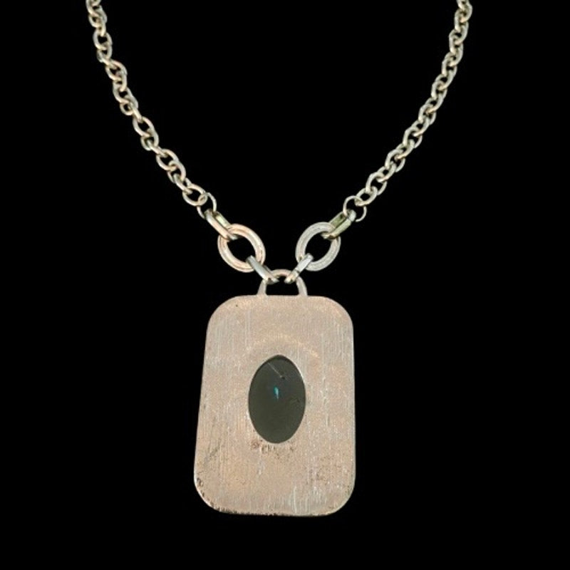 Southwestern Style Floral Etched Costume Silver & Mock Turquoise Rectangle Pendant Necklace & Drop Earring Set