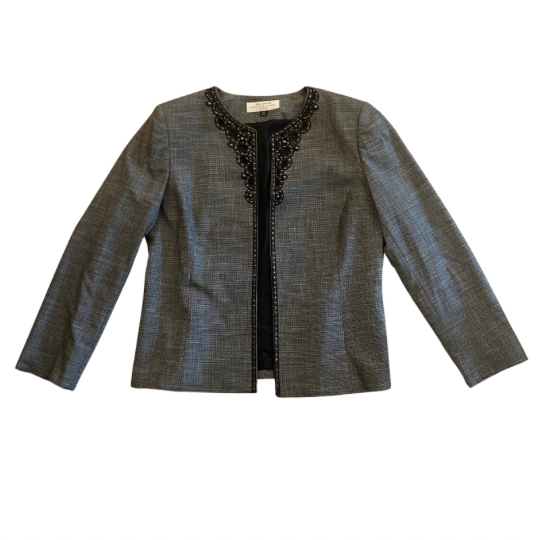 Black Beaded Grey Tweed Jacket & Sleeveless Top Set (10P)