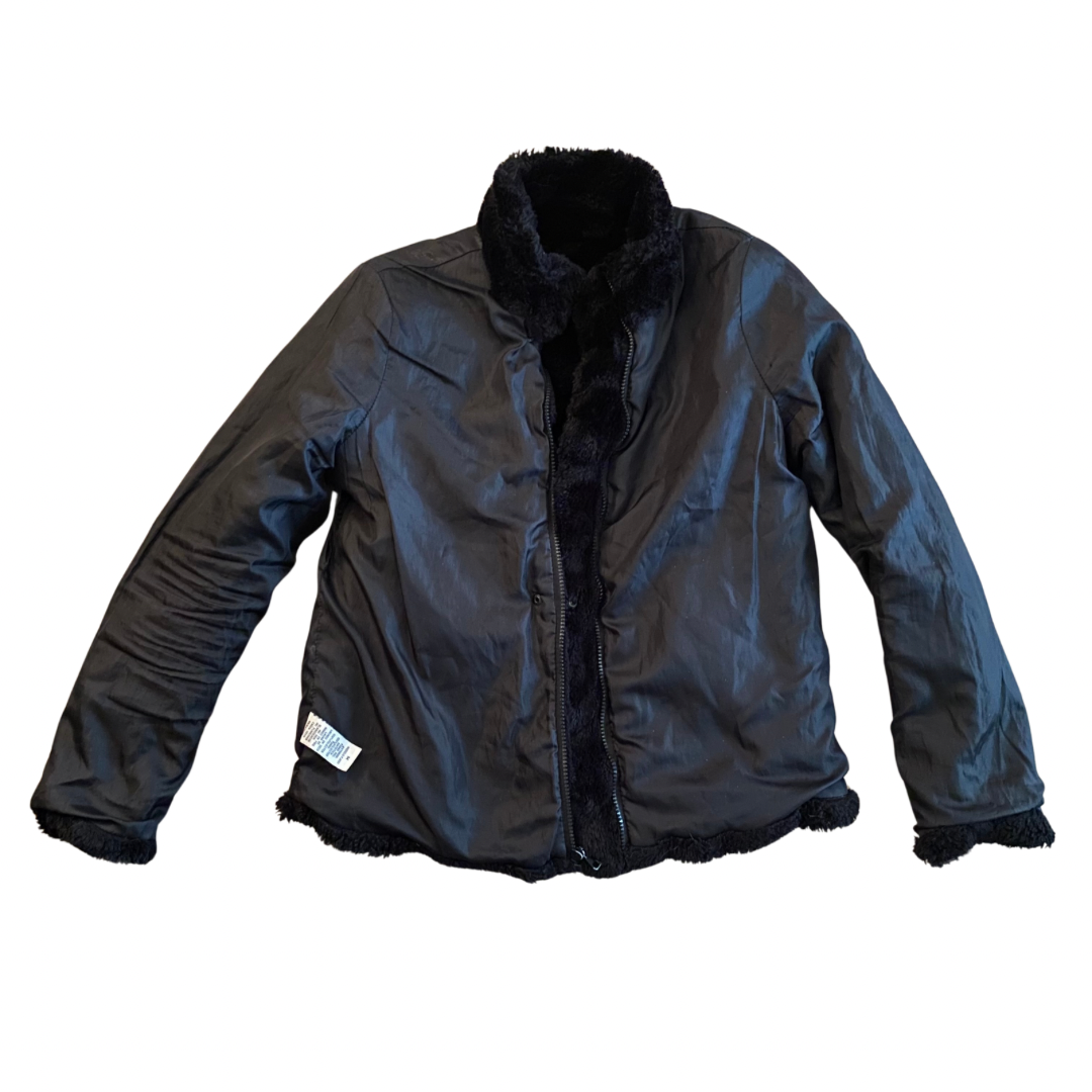 Vintage Black Quilted Faux Fur Jacket (M)
