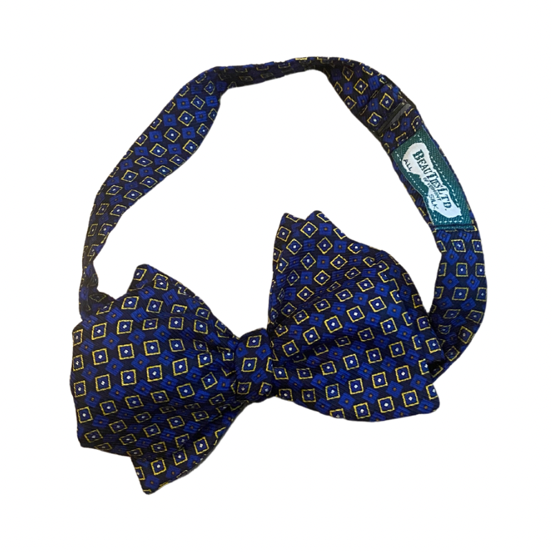 Geometric Print Royal Blue & Yellow Silk Self-Tie Bow Tie