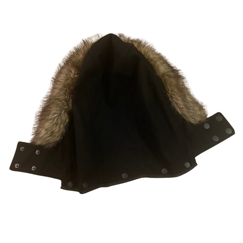 Black Fleece Cape with Removable Faux-fur Trim Hood (S-XXL)
