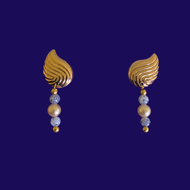 Attina | Upcycled Vintage Gold Shell Mock Pearl Beaded Drop Stud Earrings