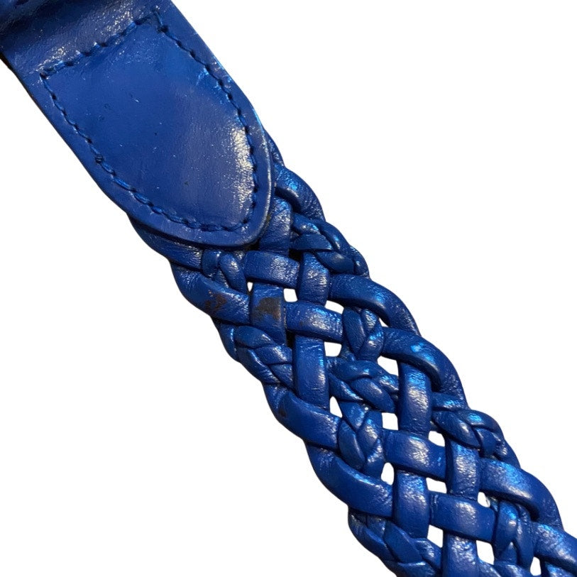 Royal Blue Vintage Talbots Woven Leather Belt with Solid Brass Buckle (XS/S)