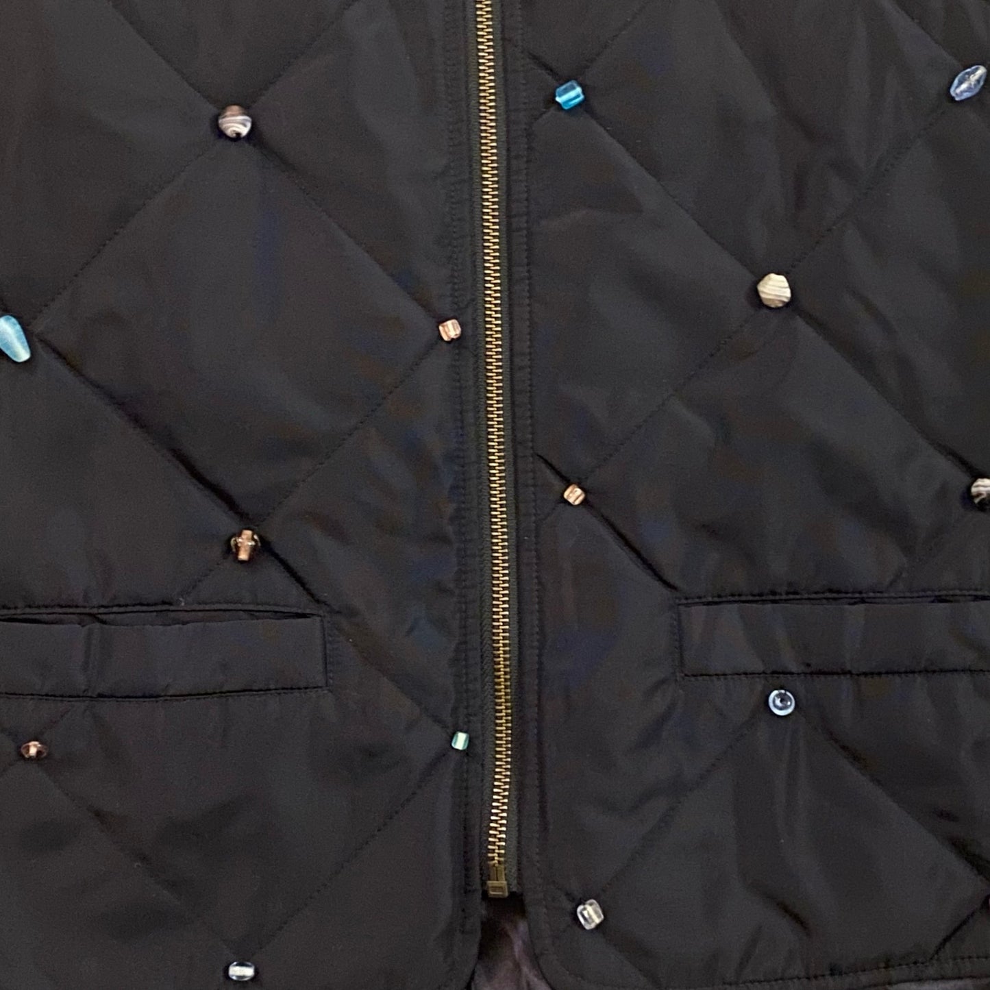 Upcycled Navy Blue, Purple Bead Embellished Quilted Vest (S)