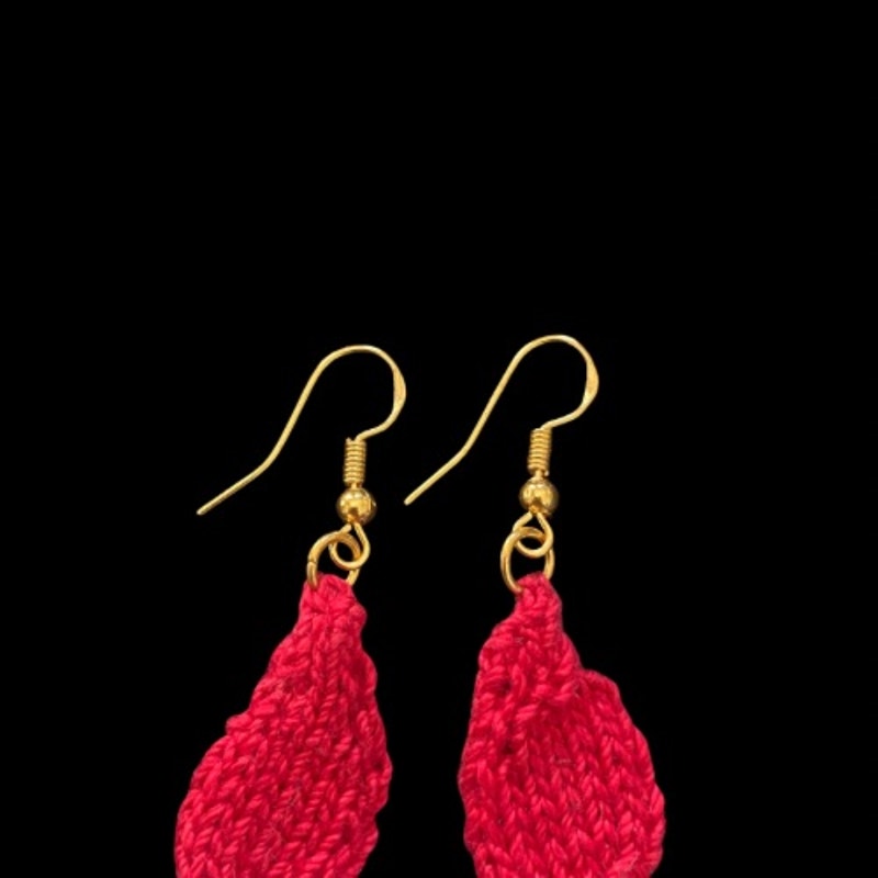 Blood Drops Handknit Cotton Earrings (Gold Hooks)