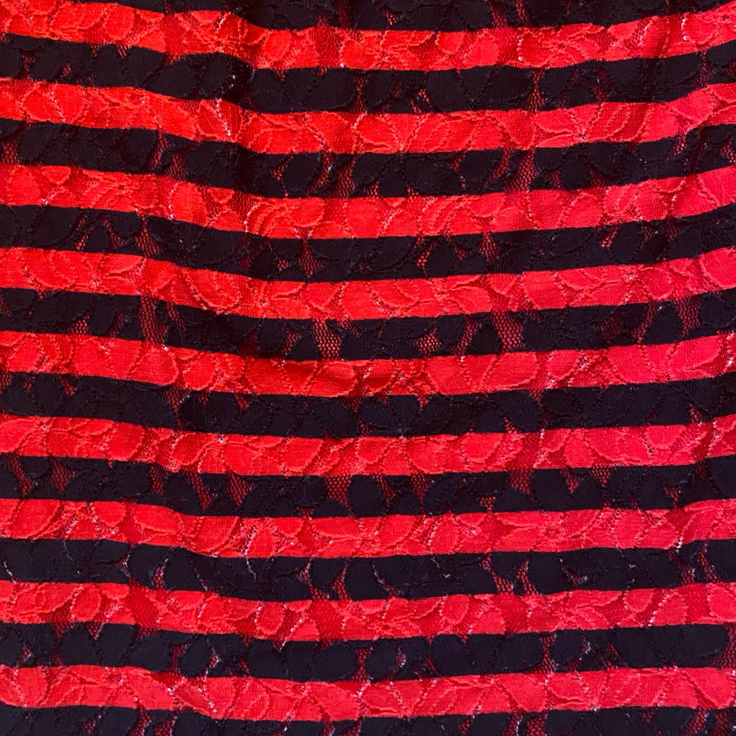Black and Red Striped Floral Lace Off Shoulder Blouse (M)