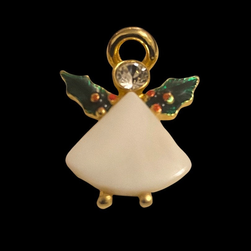 Y2K Gold and Austrian Stone Holly Leaf Winged Angel Pin