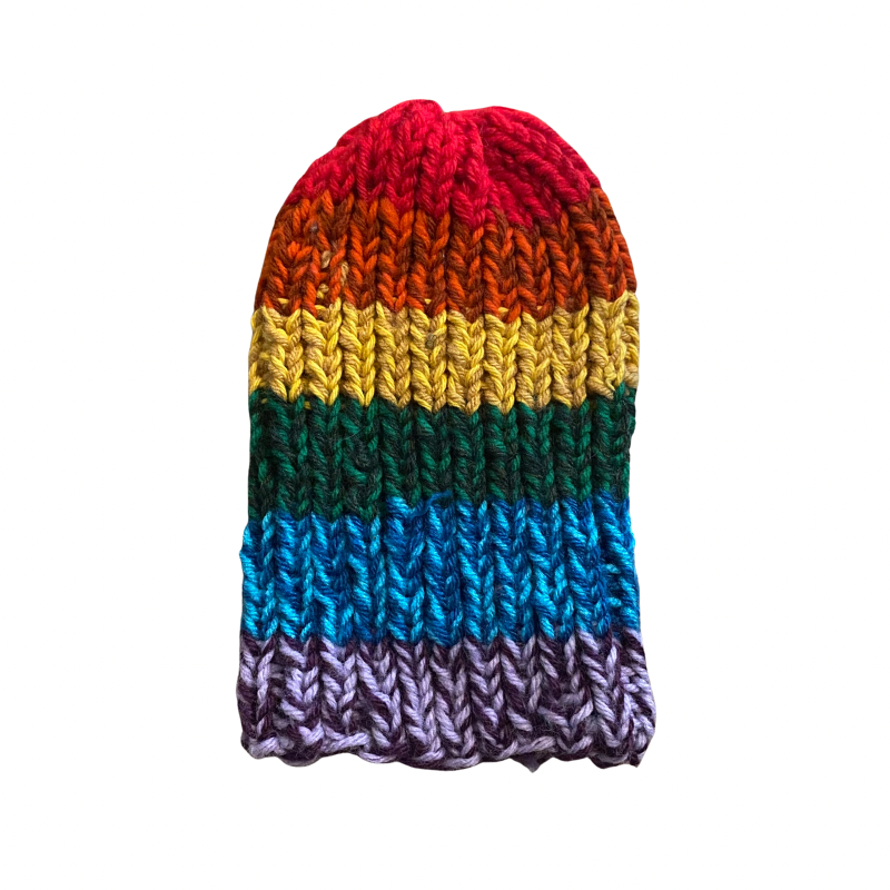 Rainbow Connection Ribbed Handknit Beanie (M)