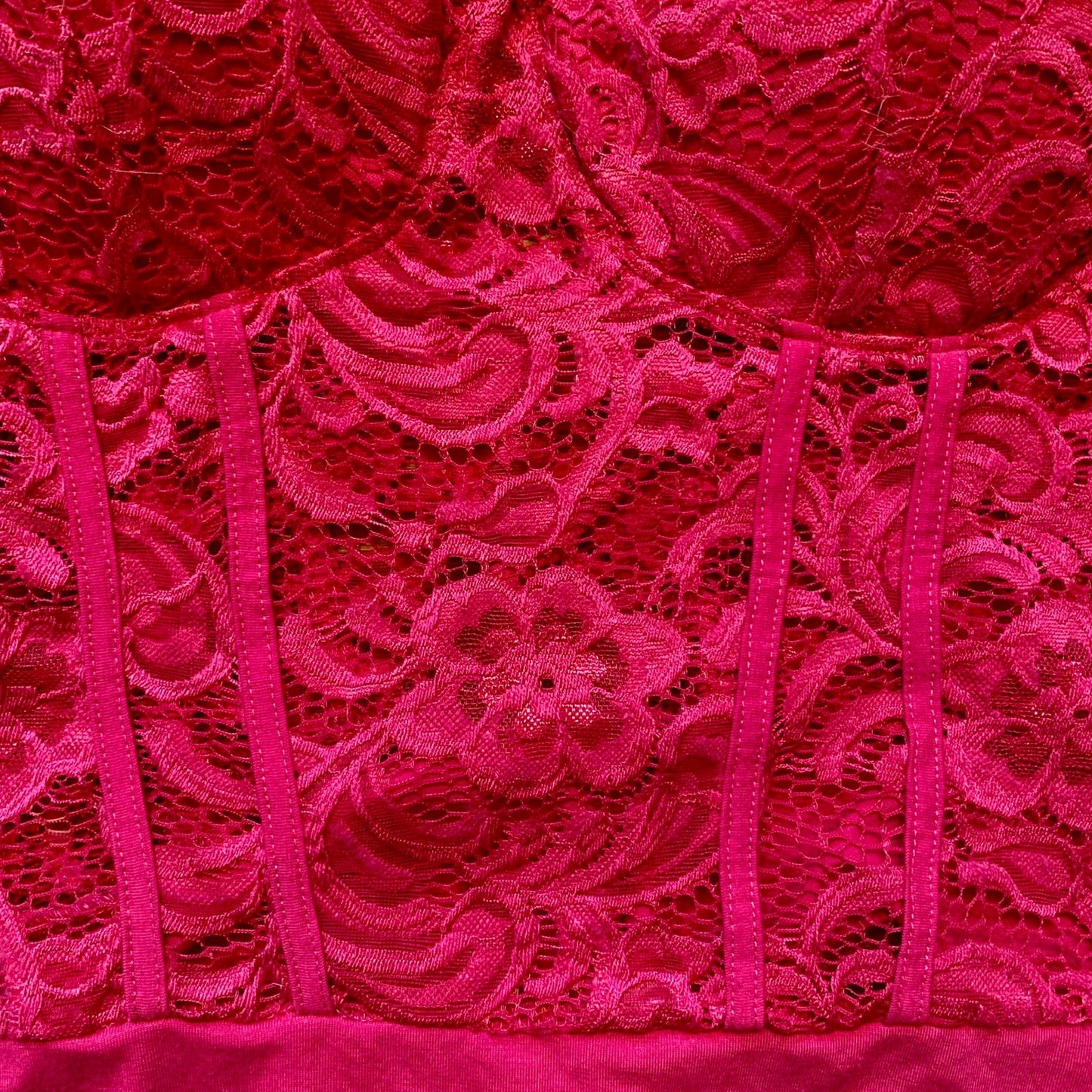 Hot Pink Lace Spaghetti Strap Bustier Bodysuit (XL)