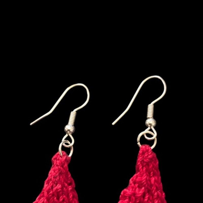 Blood Drops Handknit Cotton Earrings (Silver Hooks)