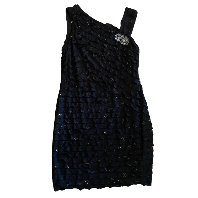 NWT Black & Silver Sequin Ruffle Cocktail Dress (14)