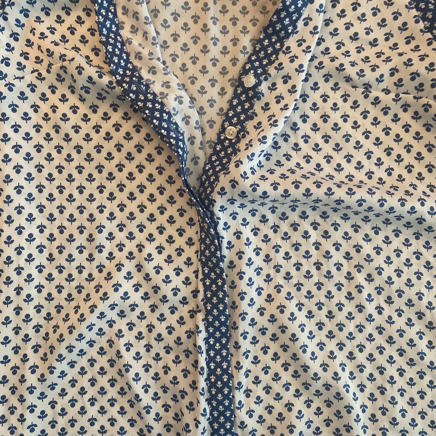 Blue & White Floral Button Down Balloon Sleeve Blouse (6)