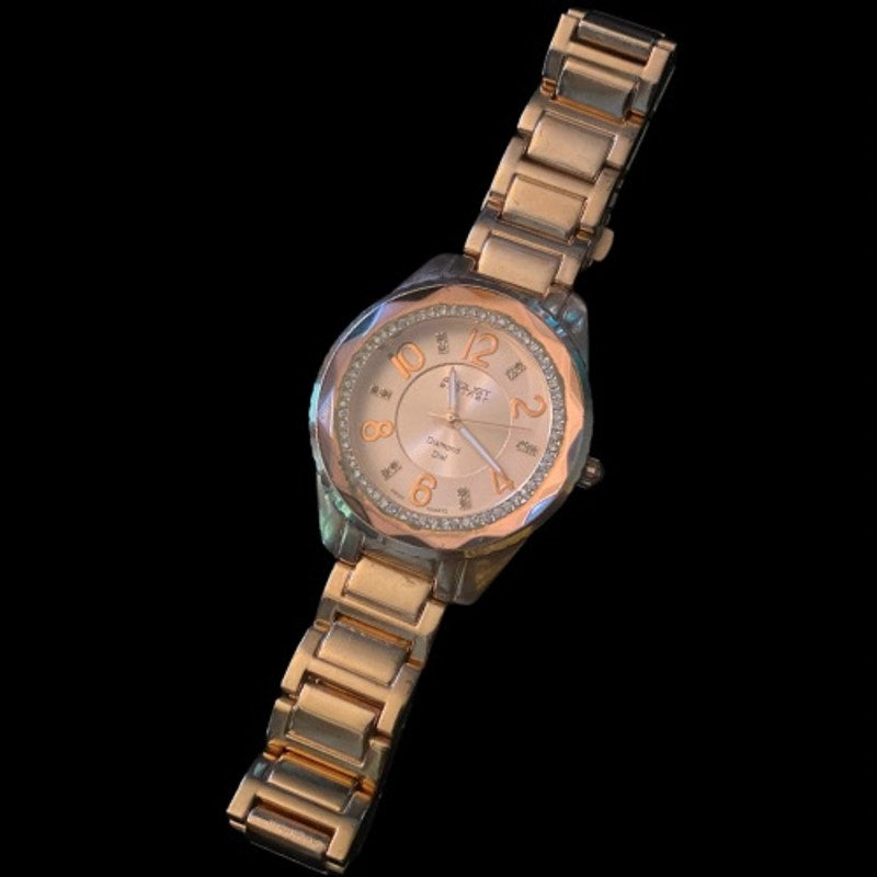 Secondhand Large Rose Gold Toned Diamond Dial Analog Wristwatch
