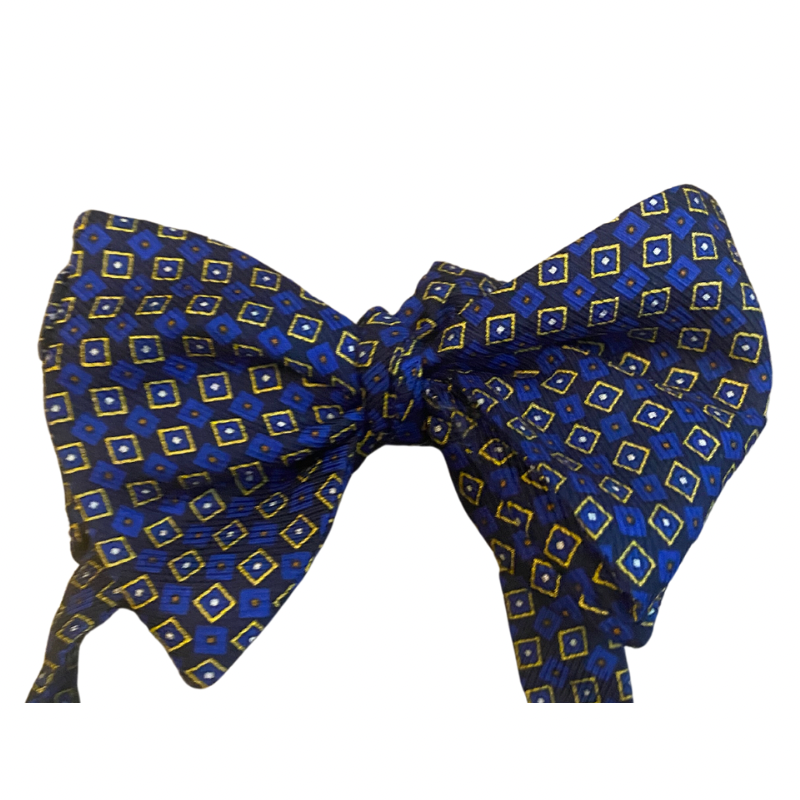Geometric Print Royal Blue & Yellow Silk Self-Tie Bow Tie