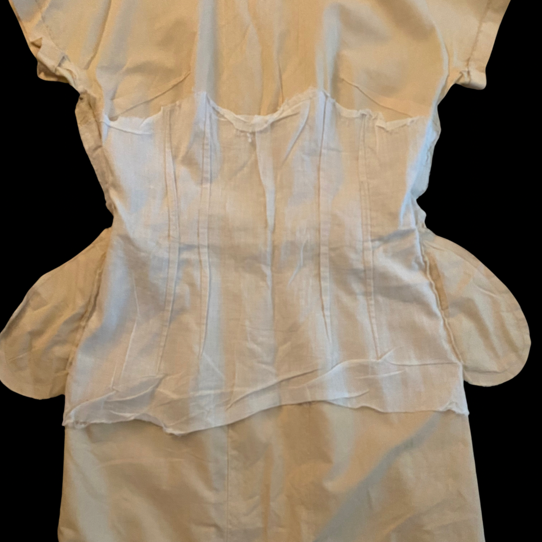 Vintage Beige and White Lace Panel Wiggle Dress with Bow (S)