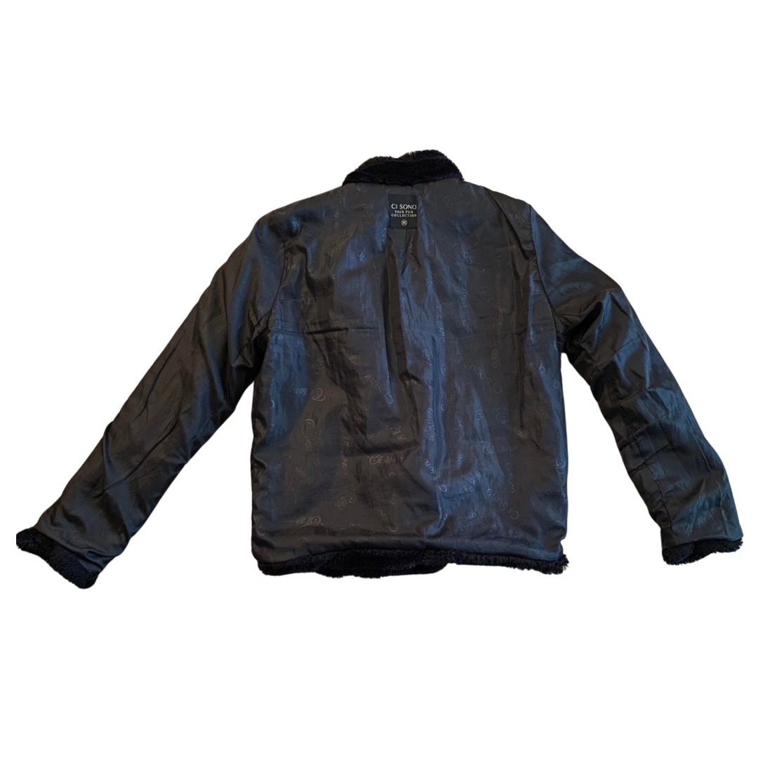 Vintage Black Quilted Faux Fur Jacket (M)