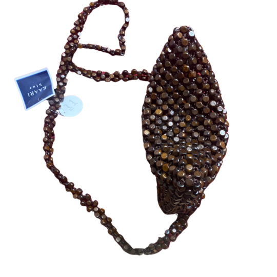 New With Tags - Brown Wood Beaded Square Shoulder Bag