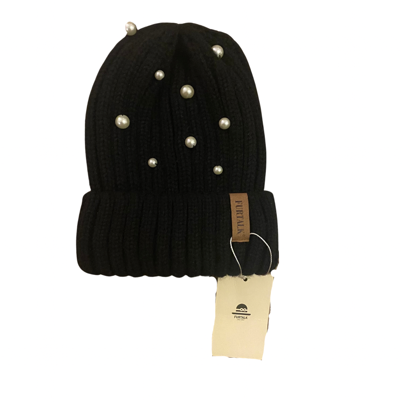 đź”” Upcycled Pearl-Studded Black Knit Beanie