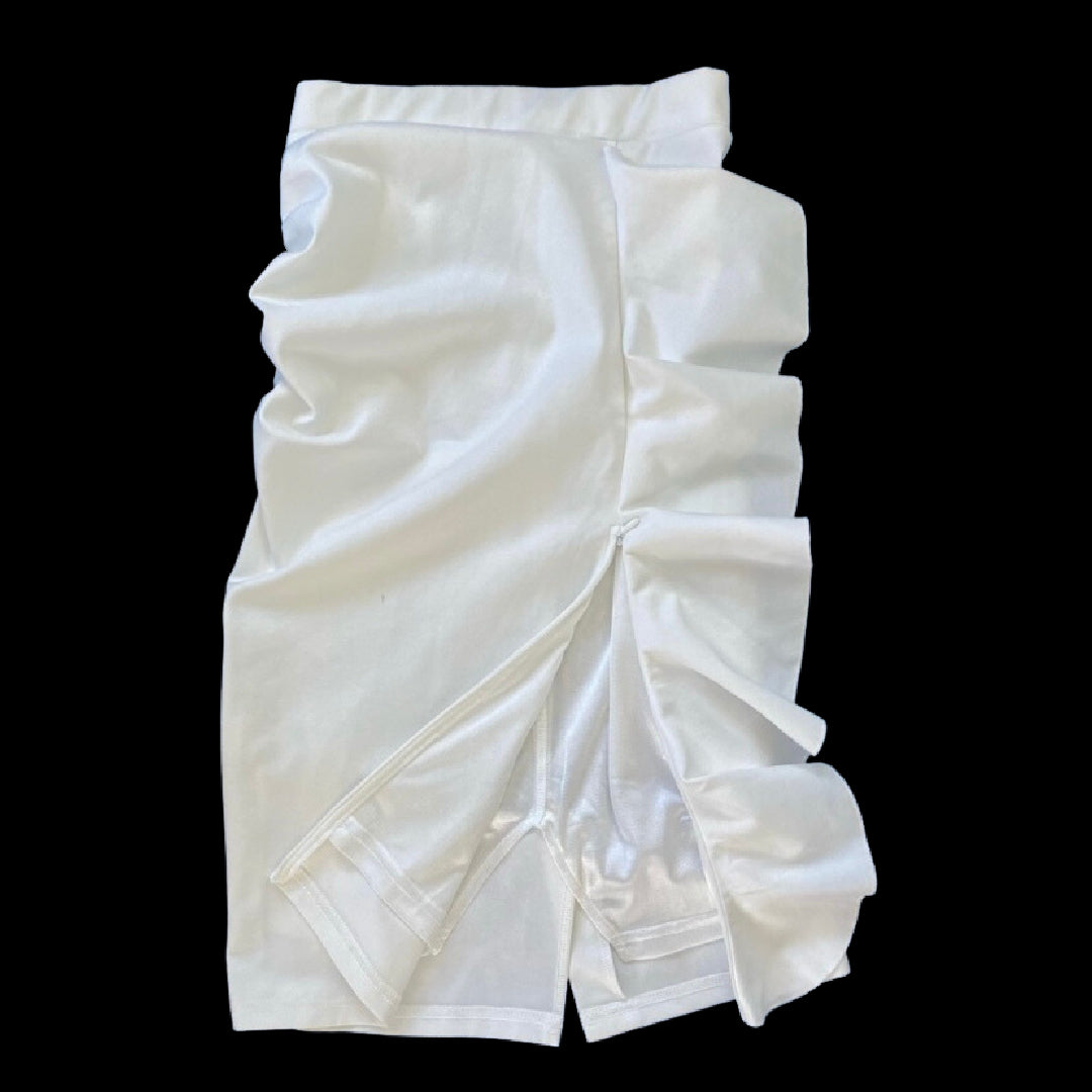 VFShow VFemage White Ruffle Pencil Skirt with Optional High Slit (M)