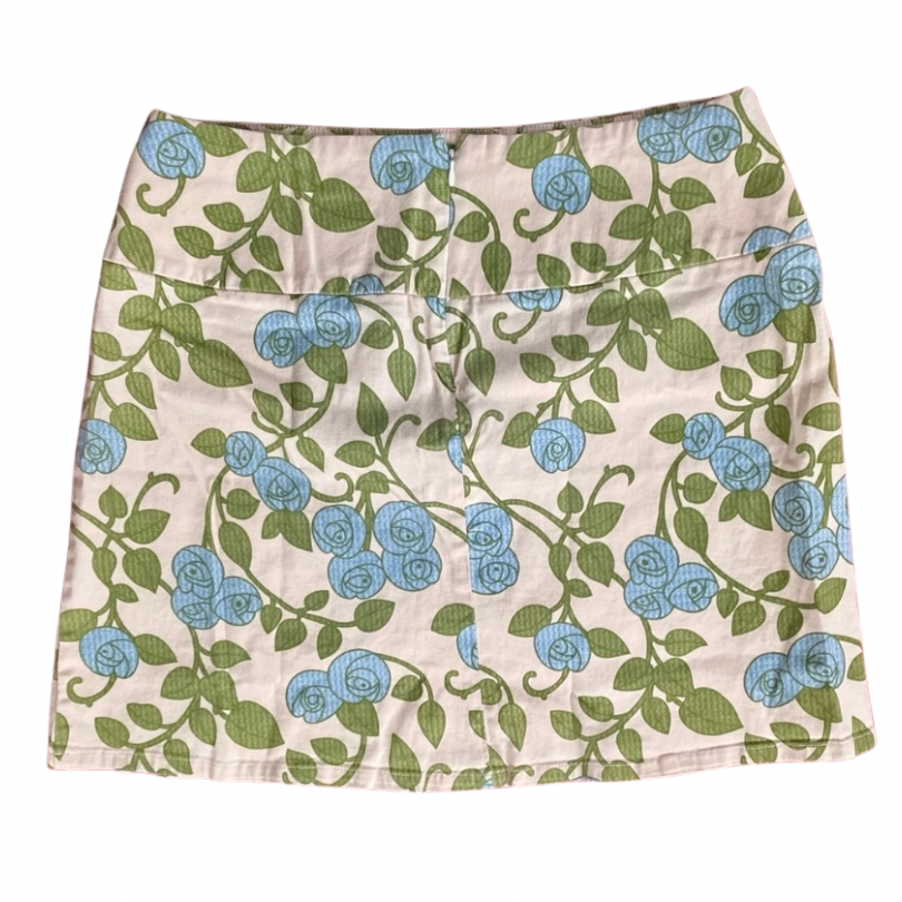 Blue Roses Leaves & Vines Floral Cotton Pencil Skirt (12)