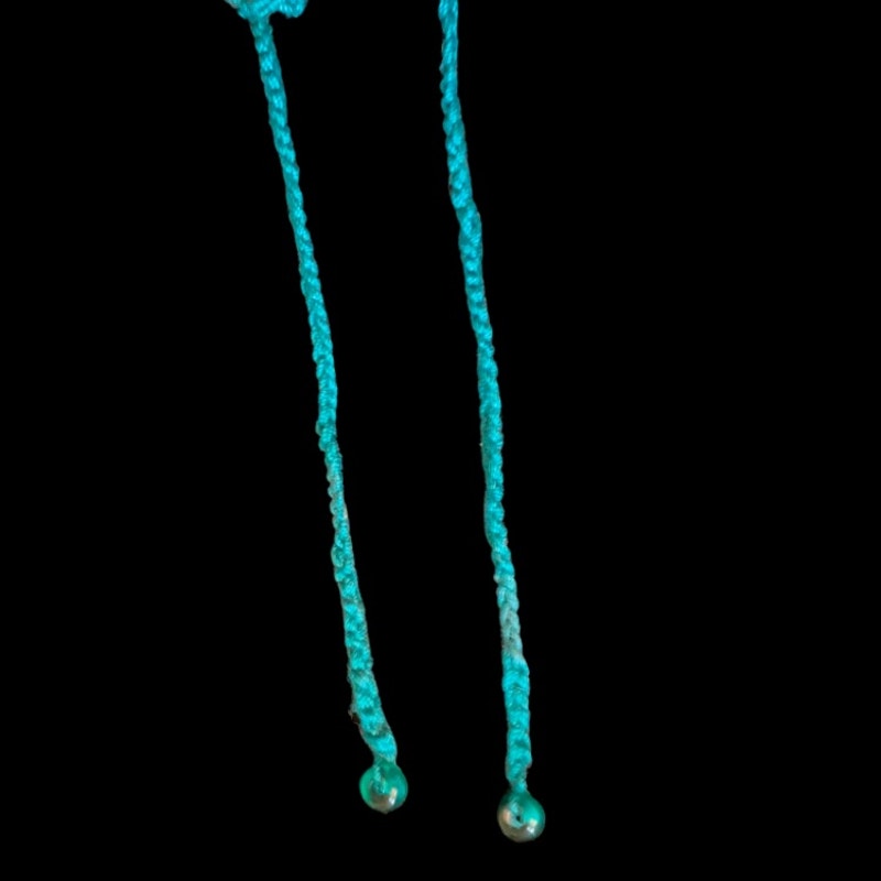 Faux Mother of Pearl /Tortoiseshell Button Embellished Handknit Teal Cotton Choker Necklace