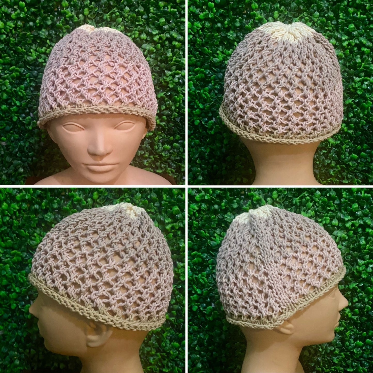 Mauve Ombré Retro Style Knit Mesh Skull Cap (S/M)