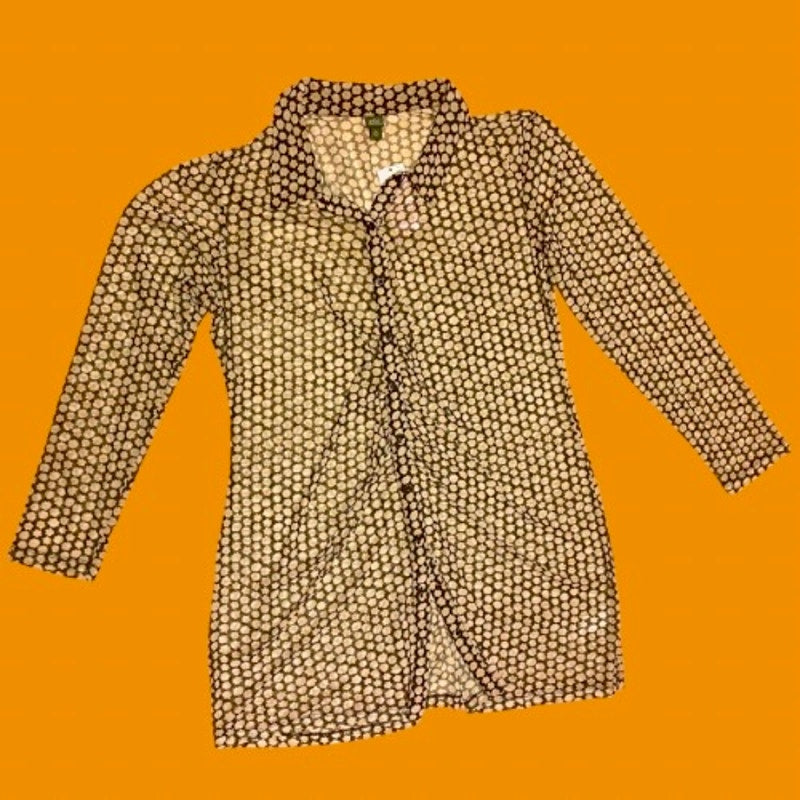 NWT Black Floral Daisy Print Longsleeve Sheer Mesh Button Down Shirt Dress Coverup (XXL)