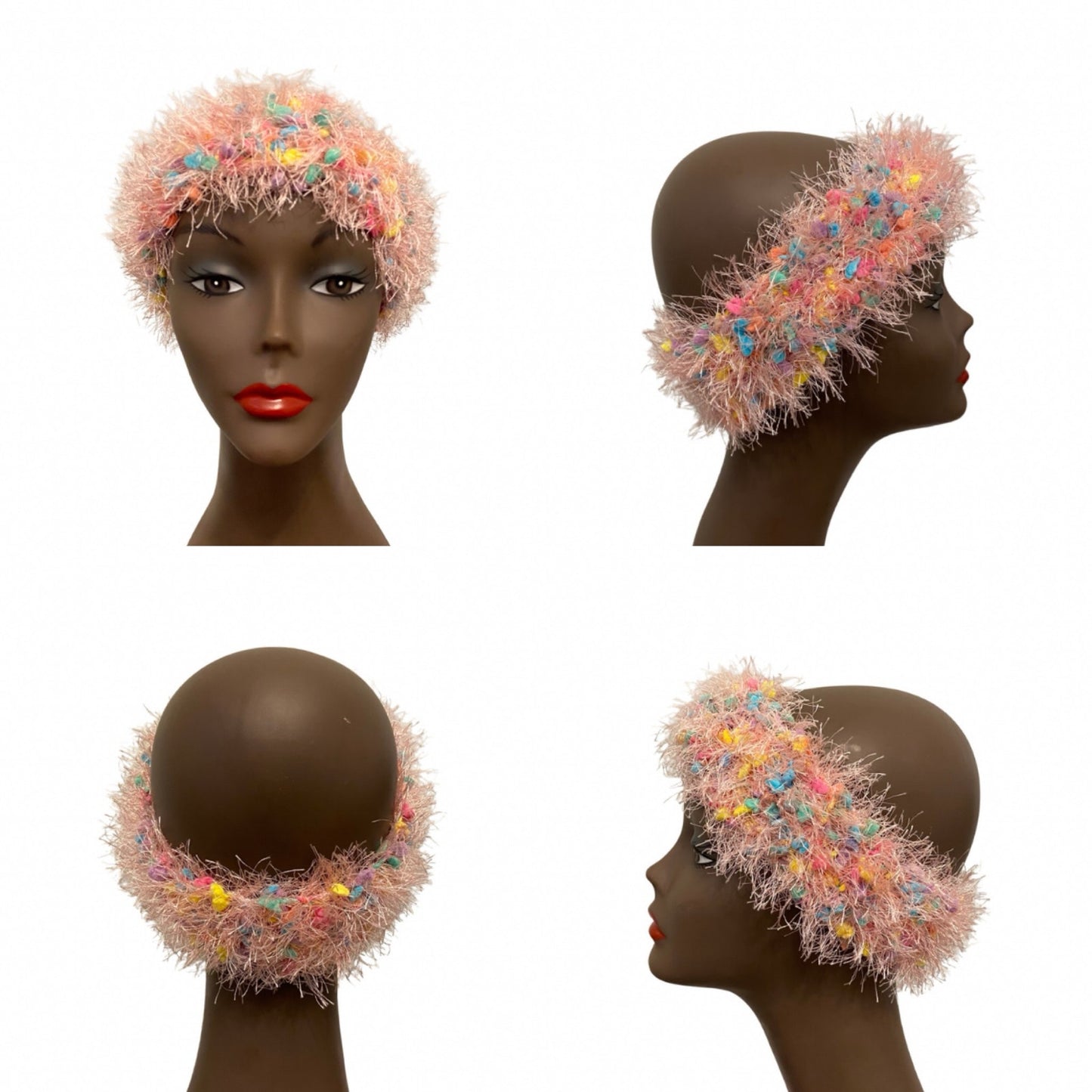 “Fancy Fur” Pastel Pink/Blue/ Yellow/ Purple Knit Headband (OSFM)