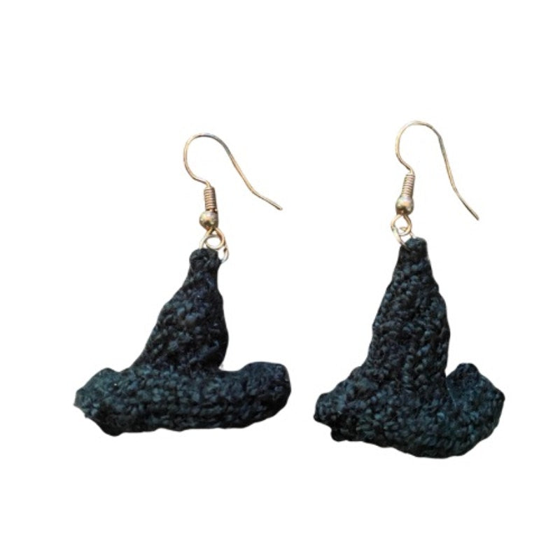 Black Witch Hat Earrings | Handknit with Acrylic Thread