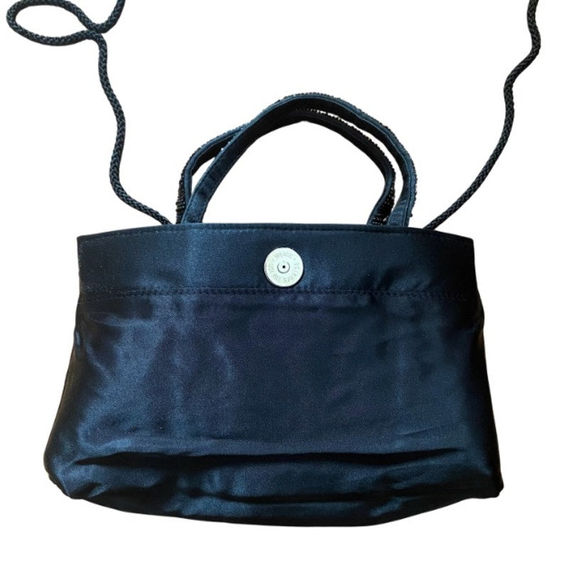 Y2K Black Satin Beaded Handle Mini Evening Bag
