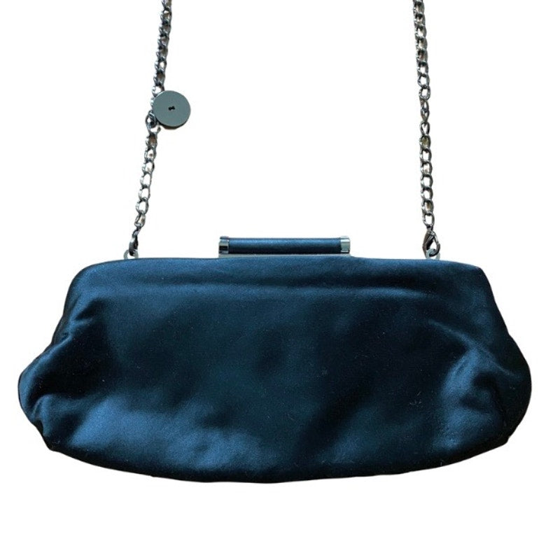 Y2K Cheetah Print Lined Pleated Black Satin Clutch/ Crossbody with Silver Chain Strap