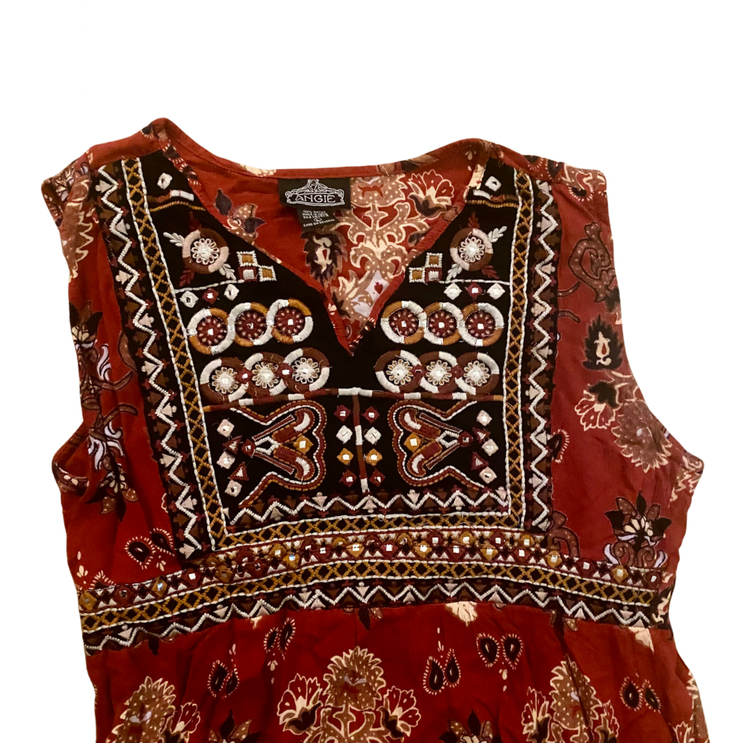 1990’s Sleeveless Embroidered Floral Boho Dress (L)