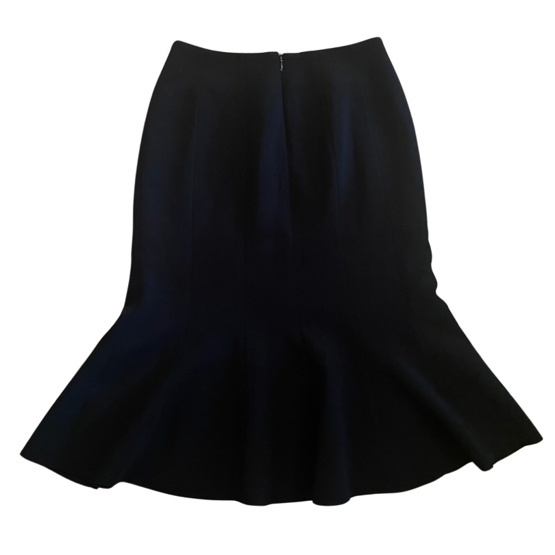 French Vintage Fluted Hem Black Pencil Skirt (38)