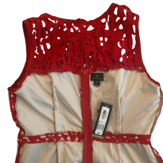 New With Tags Sleeveless Red Lace Dress with Beige Lining (10)