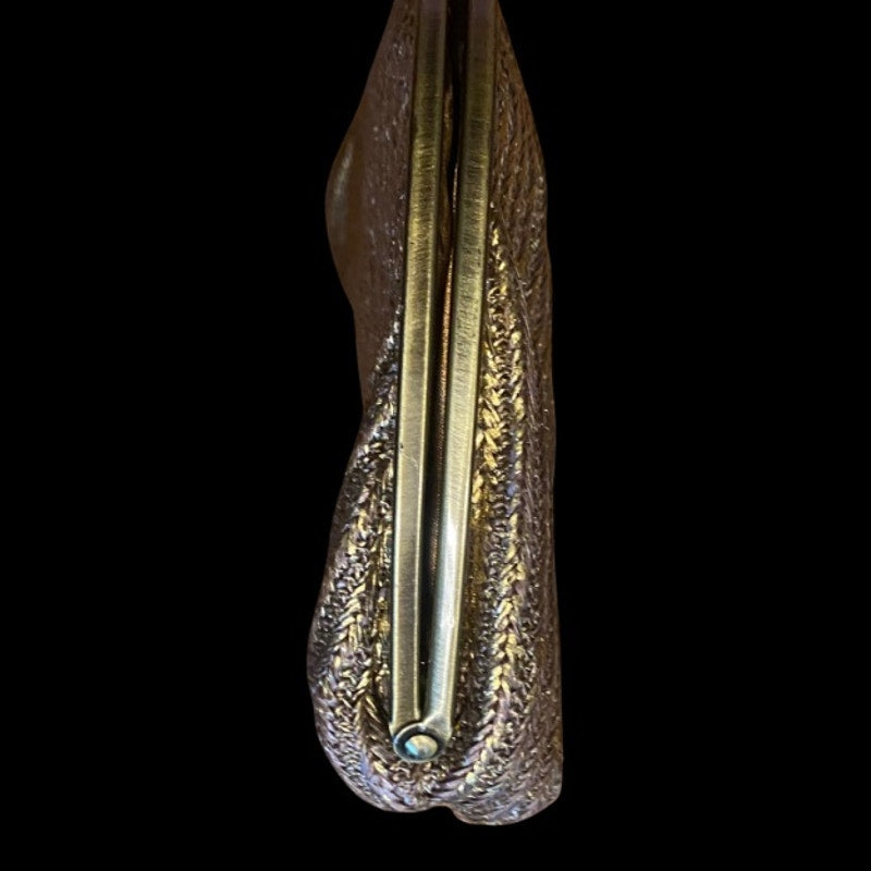 Large Vintage Knit Metallic Gold Clutch with Bronze Toned Chain Strap