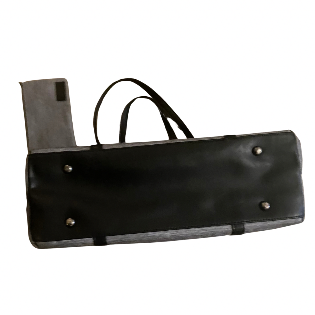 Large Grey Canvas and Black Pleather Laptop/ Work Tote Bag with Detachable Pouch