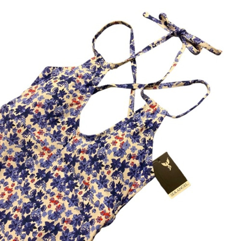 NWT Sea Angel Red White & Blue Floral Double Strap One Piece Swimsuit (Medium)