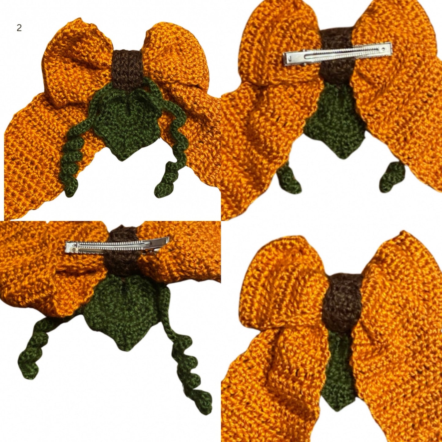 Pumpkin on the Vine Crochet Bow - Handmade Accessory with Removable Clip