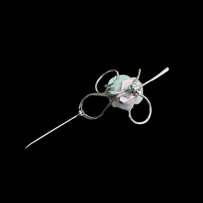 Vintage Dainty Sterling Silver White Ceramic Rose Pin
