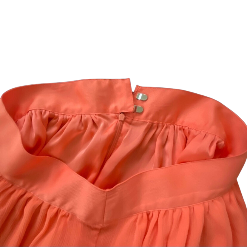 Pleated Coral Chiffon High-Waisted Circle Skirt (L)