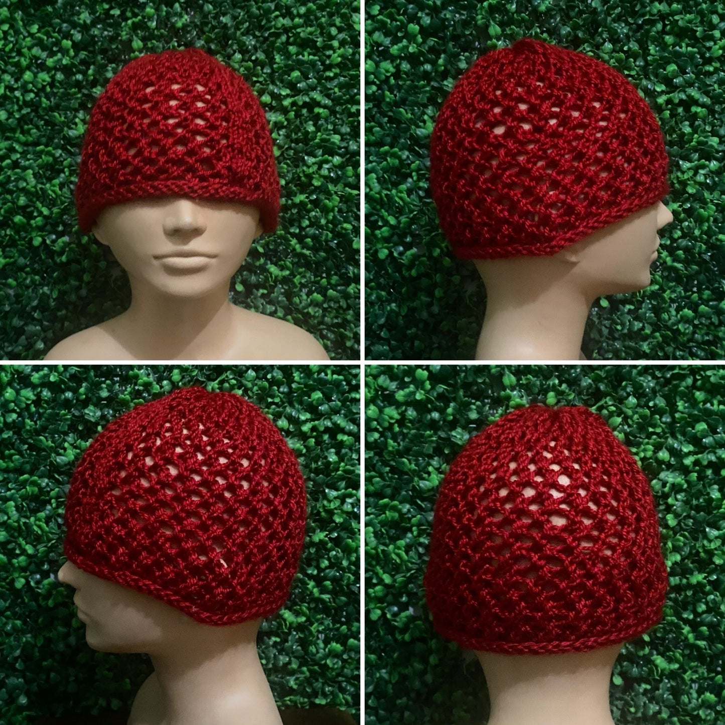 Cherry Red Retro Style Knit Mesh Skull Cap (M/L)
