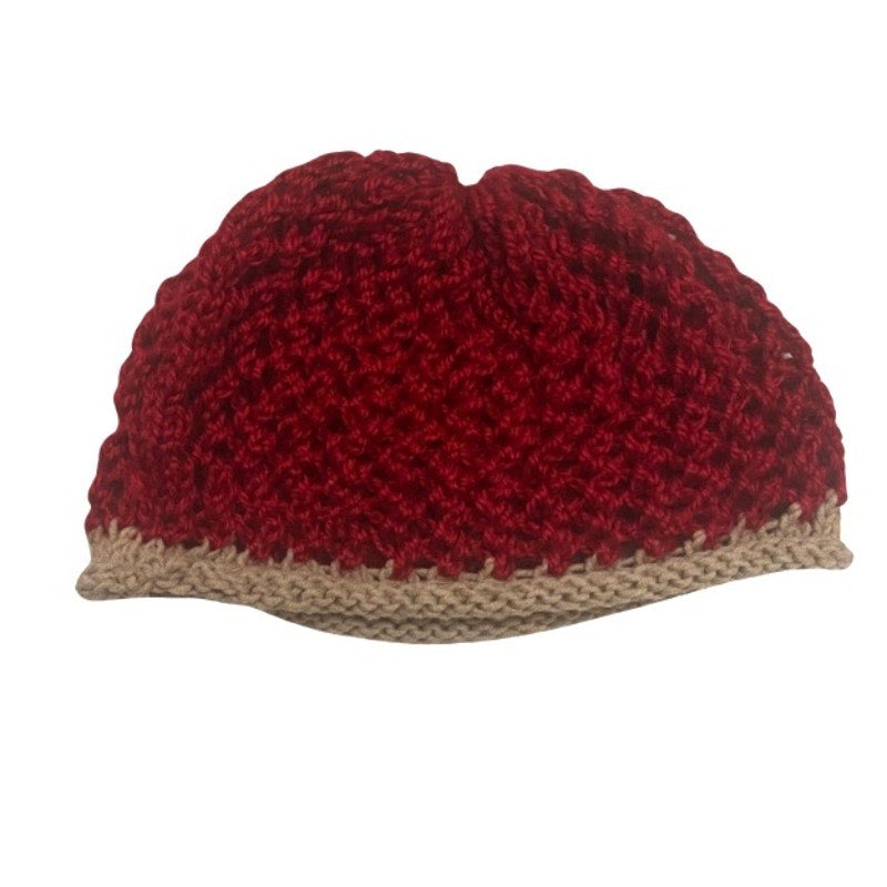 Cherry Red/ Tan Knit Mesh Skull Cap/ Beanie (M/L)