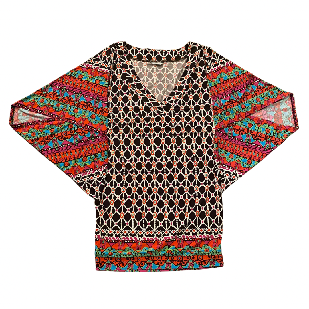 Funky Multicolor Pattern V-Neck Mini Dress/ Swimsuit Cover (S)