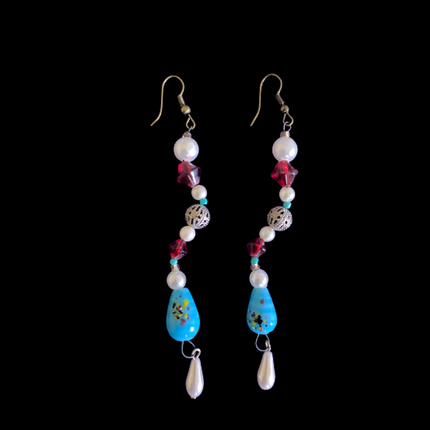 Arista | Red/Blue/Cream Mock Pearl Beaded Dangle Earrings
