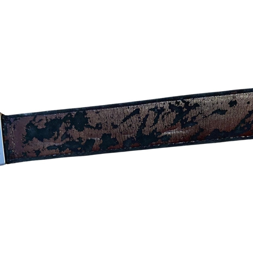 1980’s Men’s Distressed Black/Brown Reversible Faux Leather Belt with Silver Buckle (36/90)