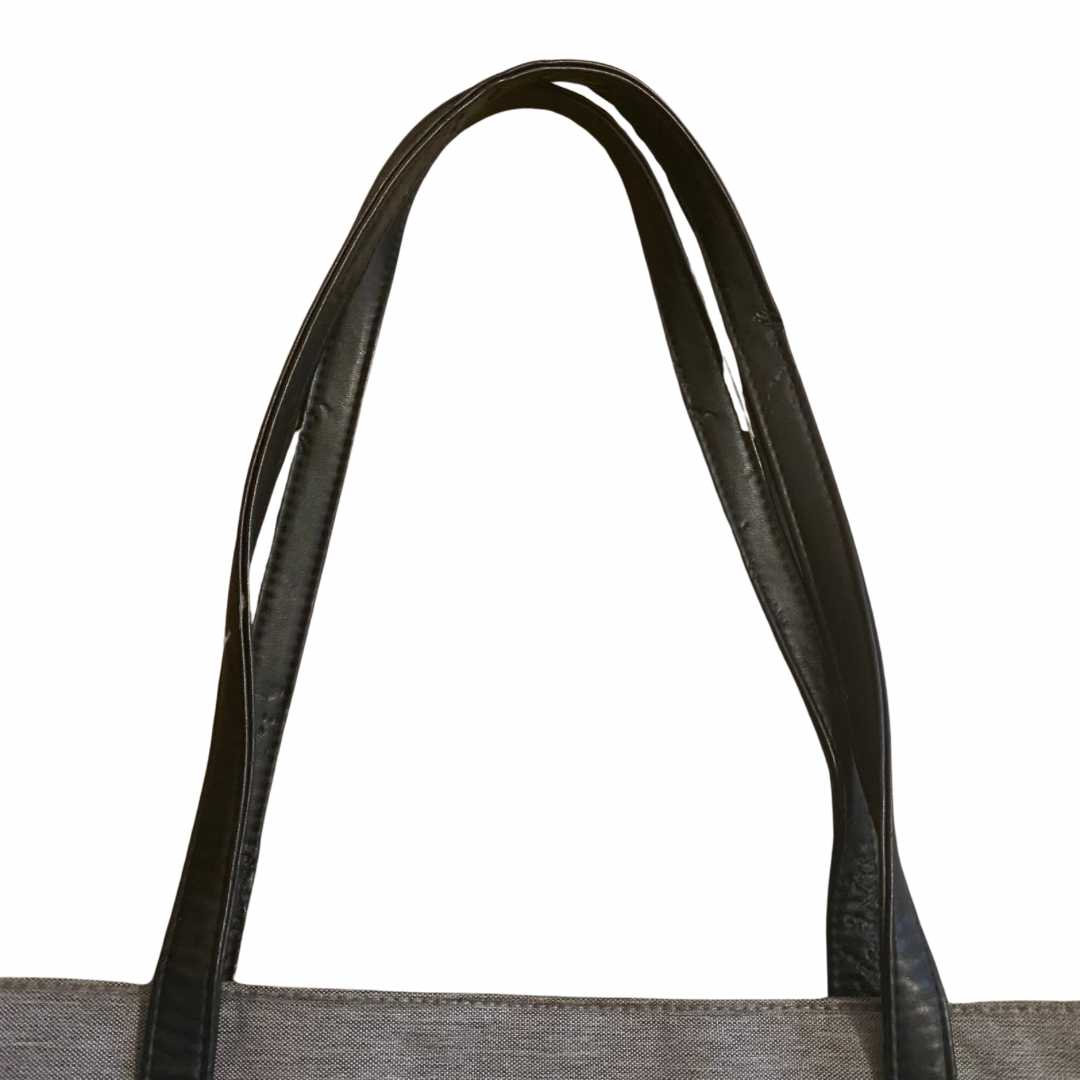 Large Grey Canvas and Black Pleather Laptop/ Work Tote Bag with Detachable Pouch