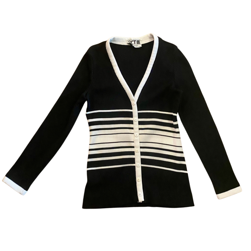 1970’s Black and White Striped Knit Cardigan (S)