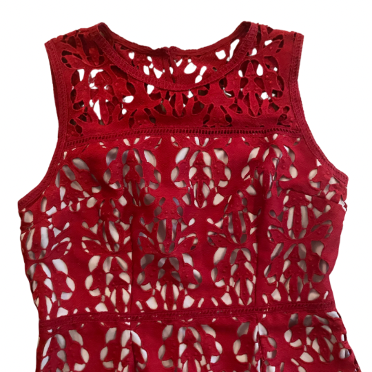 New With Tags Sleeveless Red Lace Dress with Beige Lining (10)
